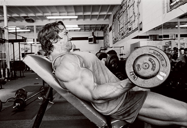 Arnold Schwarzenegger training biceps
